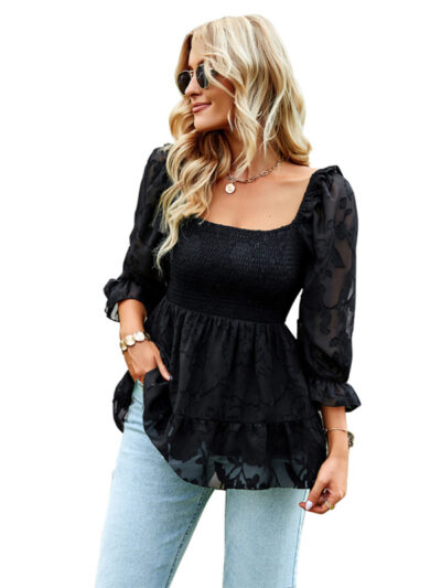 Women's fashion versatile French Square Neck Shirt Top - Image 9