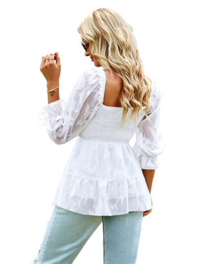 Women's fashion versatile French Square Neck Shirt Top - Image 22