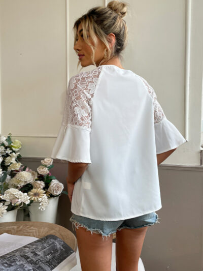 Women's Lace Short Sleeve T-Shirt Crew Neck Top - Image 4