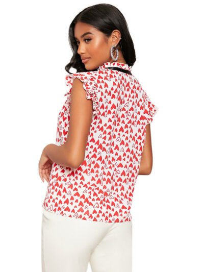 Women's spring and summer loose sleeveless lotus leaf edge print shirt - Image 3