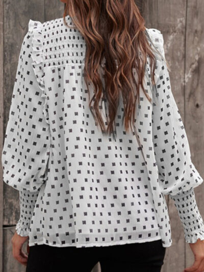 Ruffled Lantern Sleeve Polka Dot Chiffon Shirt Top - Image 6