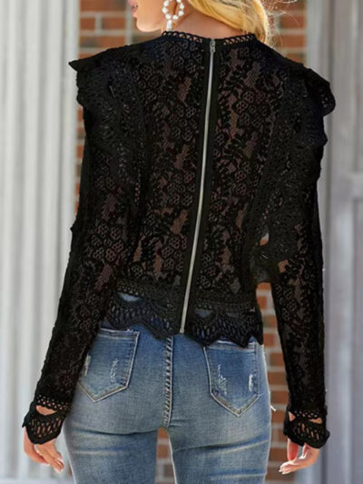 Hollow lace long-sleeved fresh and sweet beauty top - Image 7