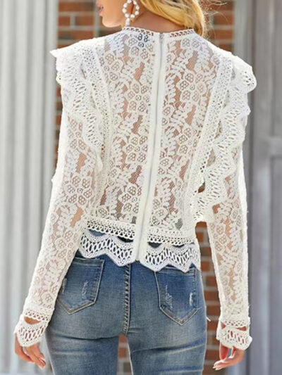 Hollow lace long-sleeved fresh and sweet beauty top - Image 5