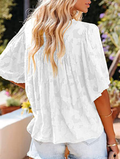 Shirt Bell Sleeve Babydoll Lace Cutout Chiffon Top - Image 7