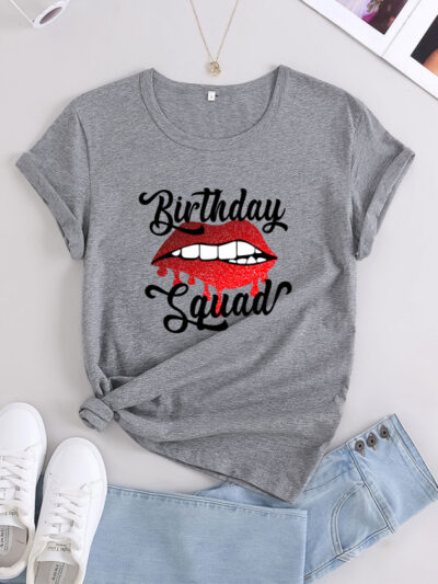 Women's Graphic Fun Lip Letter Print Short Sleeve T-shirt