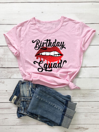 Women's Graphic Fun Lip Letter Print Short Sleeve T-shirt - Image 9