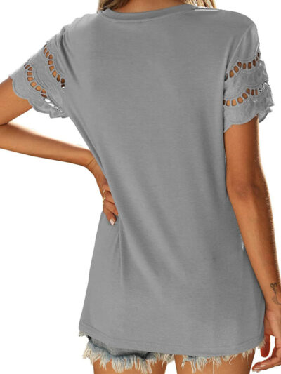 Summer lace stitching short-sleeved T-shirt round neck top - Image 21