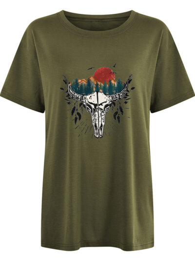 Women's Western Bullhead Print Short Sleeve T-Shirt - Image 5