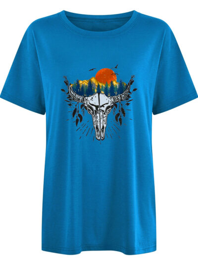 Women's Western Bullhead Print Short Sleeve T-Shirt