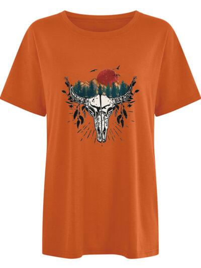 Women's Western Bullhead Print Short Sleeve T-Shirt - Image 3