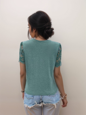 Round neck patchwork lace T-shirt