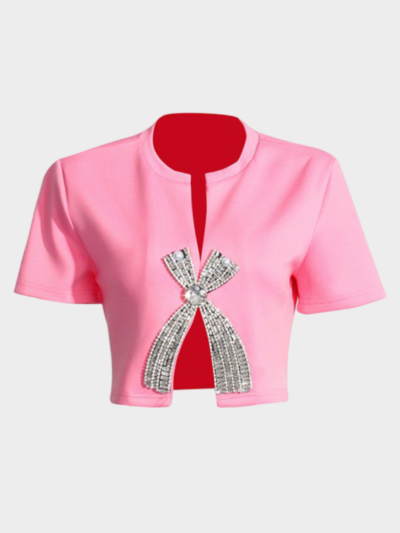 Style diamond sequined bow Top