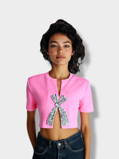 Style diamond sequined bow Top