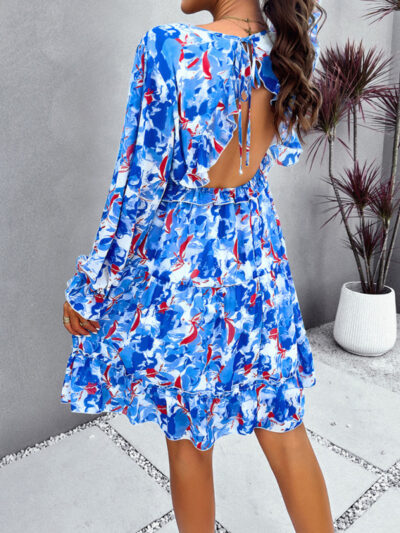 Elegant printed V-neck long-sleeved dress - Image 9