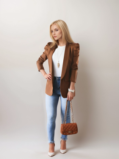 Shoulder pad puff sleeve slim Blazer