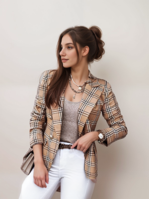 Long-sleeved plaid-print Blazer