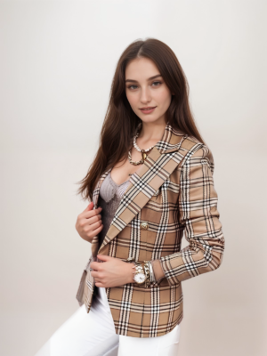 Long-sleeved plaid-print Blazer