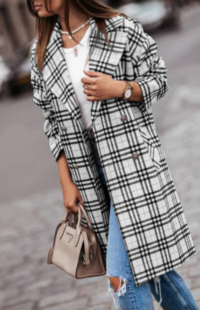 Ladies' Fashionable Double-Breasted Woolen Coat - Image 9