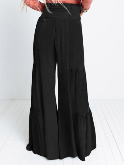 Lace Up Elastic Waist Pleated Wide Leg Pants - Image 5