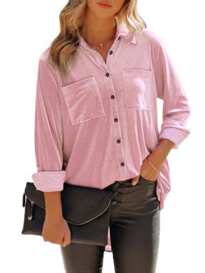 Women's Solid Color Long Sleeve Single Breasted Casual Top - Image 3