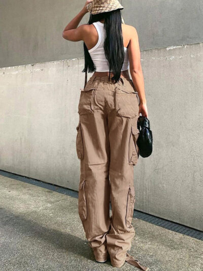 Women's Straight High Waist Loose Wide Leg Retro Daddy Cargo Pants - Image 14