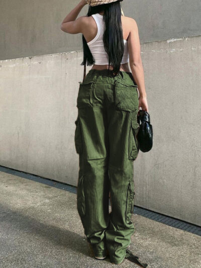 Women's Straight High Waist Loose Wide Leg Retro Daddy Cargo Pants - Image 15