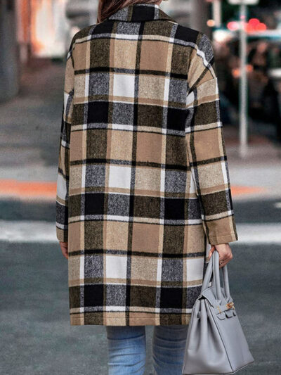 Women's lapel pocket plaid wool coat - Image 6