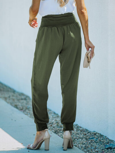 Solid Color High-Waist Ribbed Crop Pocket Lounge Pants - Image 5