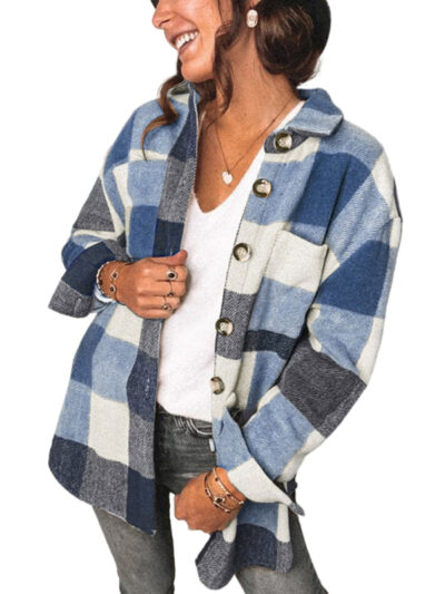 Plaid Shirt Women's Breasted Pocket Casual Jacket Women - Image 22