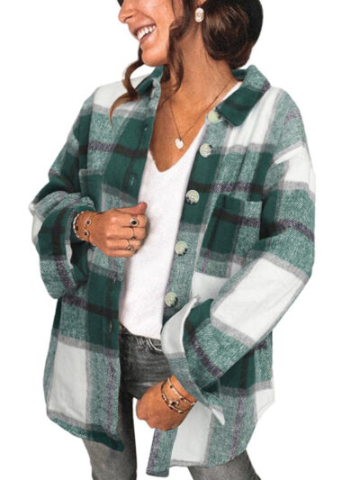 Plaid Shirt Women's Breasted Pocket Casual Jacket Women - Image 6