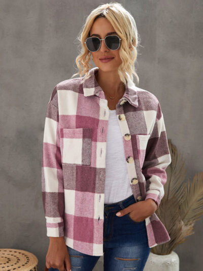 Plaid Shirt Women's Breasted Pocket Casual Jacket Women - Image 11