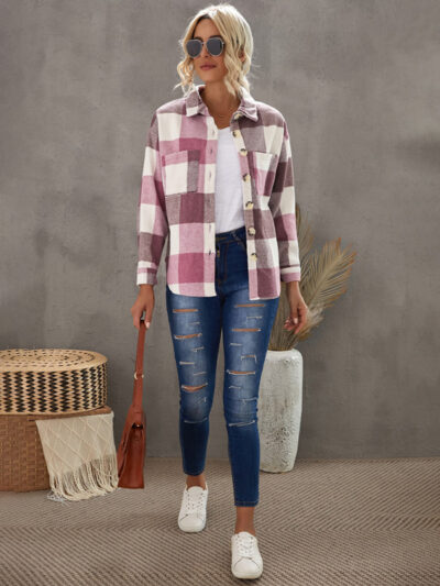 Plaid Shirt Women's Breasted Pocket Casual Jacket Women - Image 9