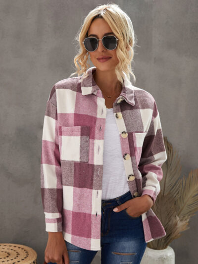 Plaid Shirt Women's Breasted Pocket Casual Jacket Women - Image 2