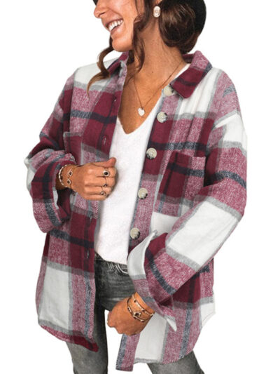 Plaid Shirt Women's Breasted Pocket Casual Jacket Women - Image 7