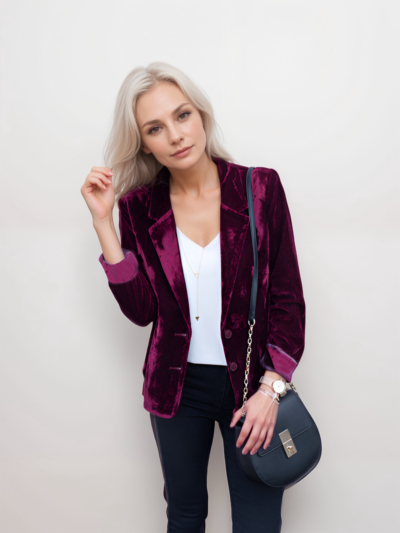 Casual Slim Long Sleeve Gold Velvet Blazer