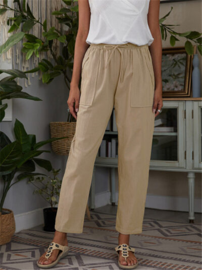 Women's Pocket Elastic Waist Cotton Linen Lounge Pants - Image 2