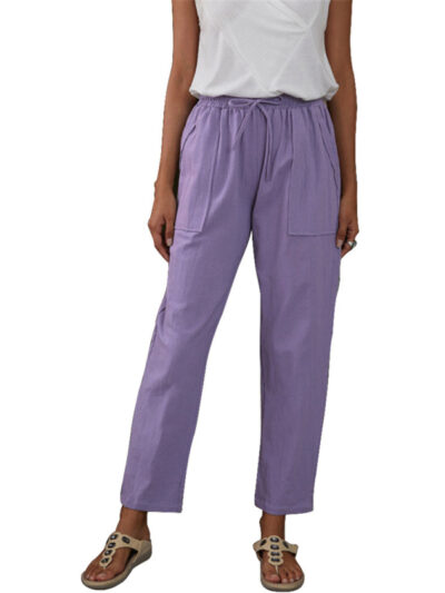 Women's Pocket Elastic Waist Cotton Linen Lounge Pants - Image 7