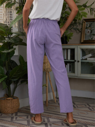 Women's Pocket Elastic Waist Cotton Linen Lounge Pants - Image 3