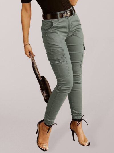 Women's trousers Low waist button solid color pocket bound overalls - Image 4