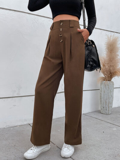 Women's casual all-match commuter wide-leg button-up trousers - Image 3