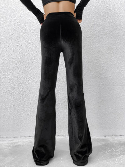 Women's velvet high waist flared casual trousers - Image 4