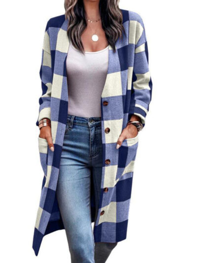 Women's Casual Check Print Pocket Jacket - Image 4