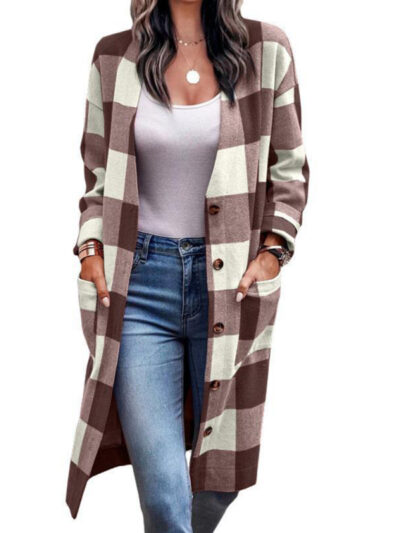 Women's Casual Check Print Pocket Jacket