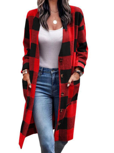 Women's Casual Check Print Pocket Jacket - Image 2