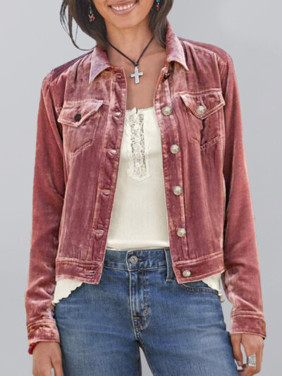 Women's Gold Velvet Cropped Cargo Jacket - Image 4