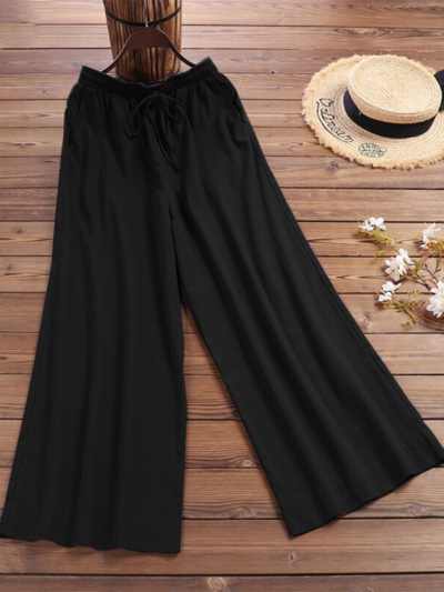 Women's solid color  linen loose wide-leg pants - Image 8