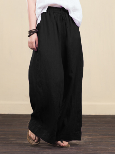 Women's solid color  linen loose wide-leg pants - Image 7