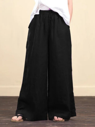 Women's solid color  linen loose wide-leg pants - Image 6