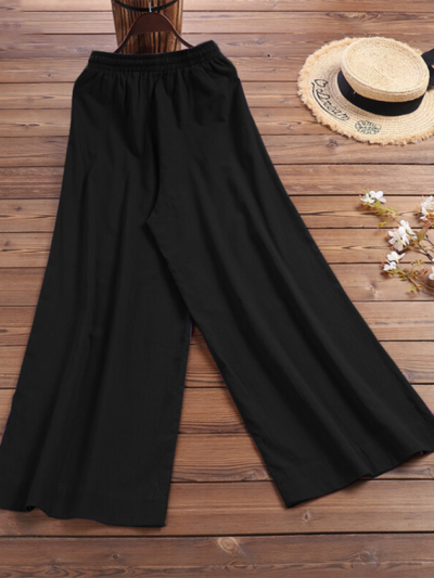 Women's solid color  linen loose wide-leg pants - Image 5