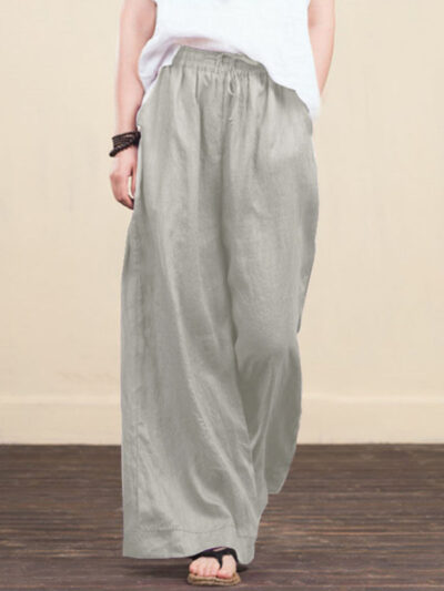 Women's solid color  linen loose wide-leg pants - Image 4